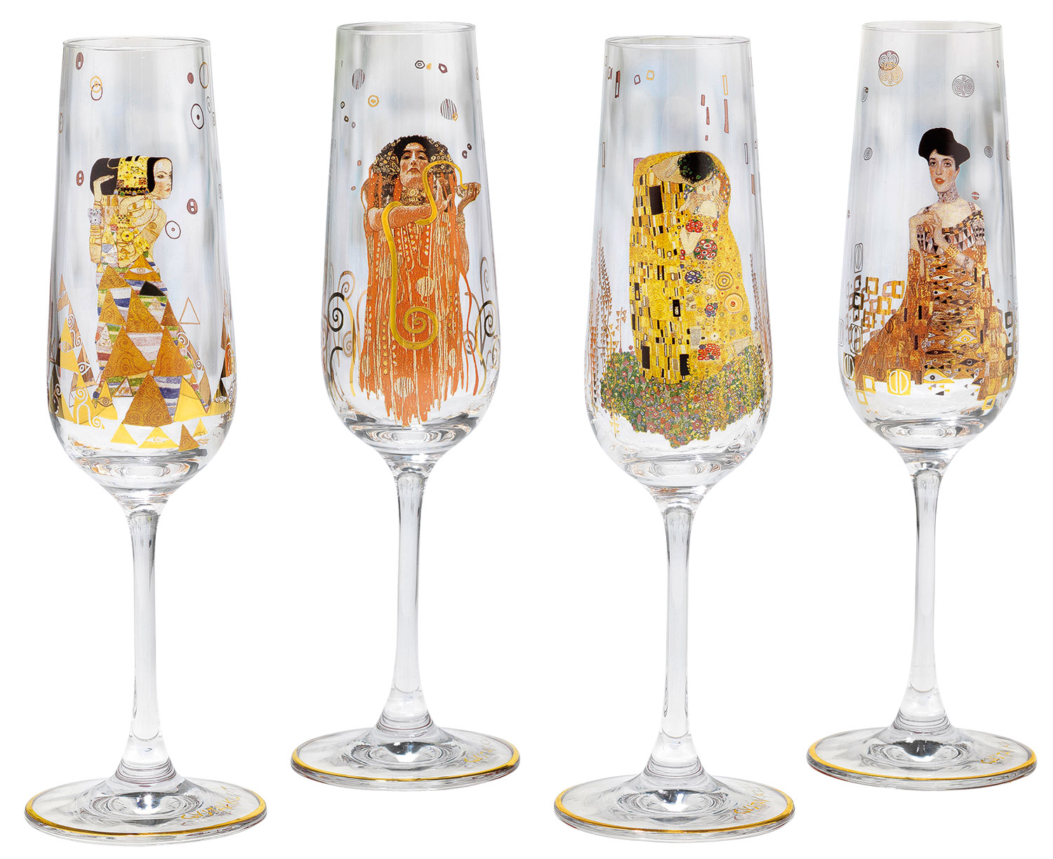 Set of 4 champagne glasses by Gustav Klimt