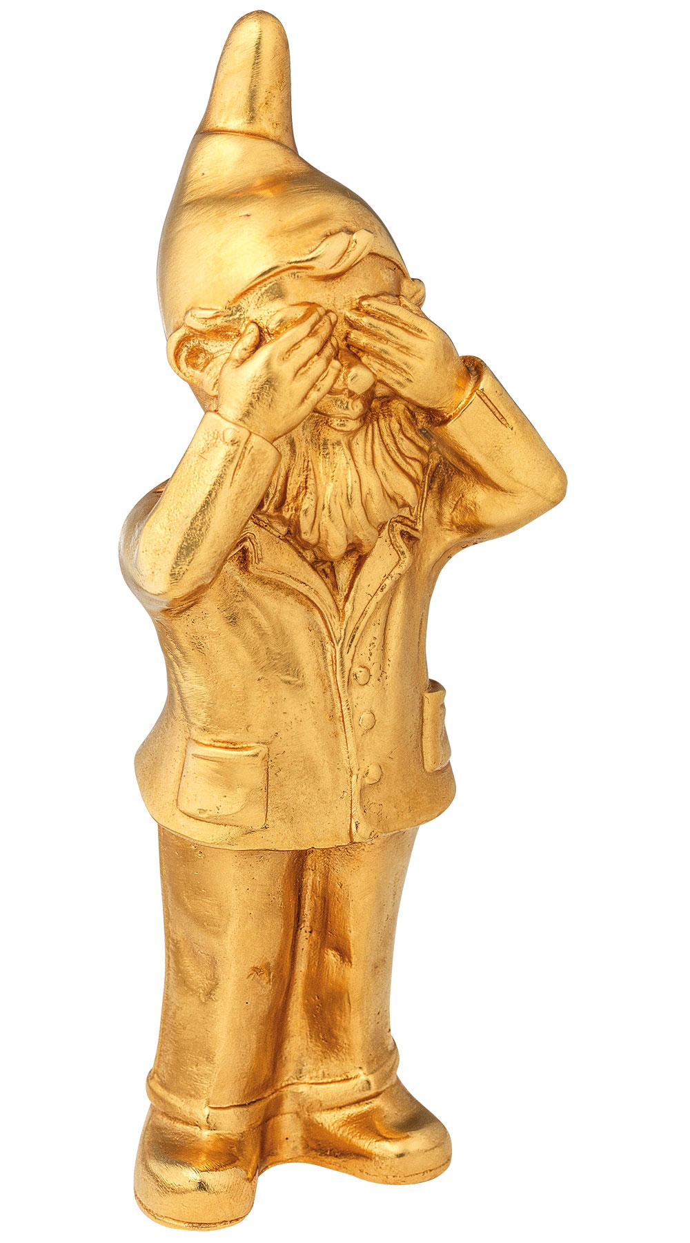 Sculpture "Bearer of Secrets - See Nothing", gold-plated version by Ottmar Hörl