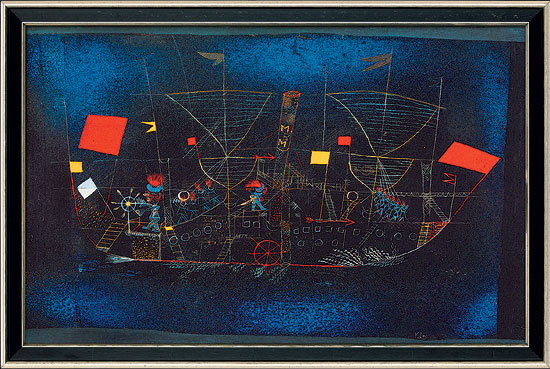 Bild "Abenteuerschiff" (1927), gerahmt von Paul Klee
