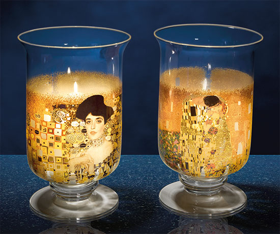 2 Windlichter / Vasen mit Künstlermotiven im Set von Gustav Klimt