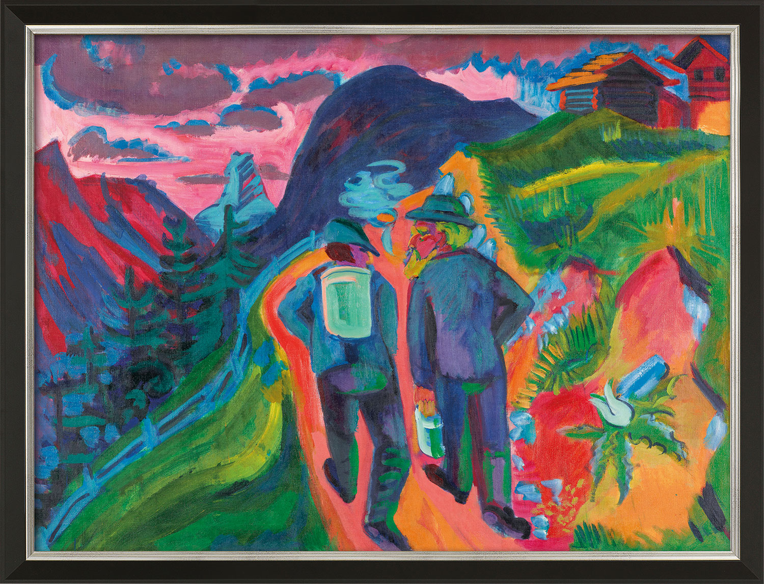 Bild "Alpweg nach dem Gewitter" (um 1923/24), Version schwarz-silberfarben gerahmt von Ernst Ludwig Kirchner