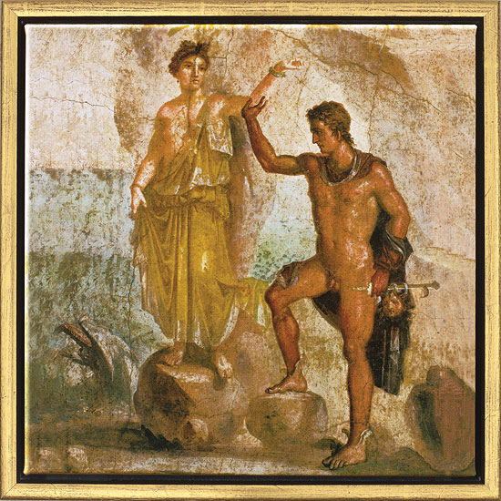 Wandmalerei aus Pompeji: Bild "Perseus und Andromeda", gerahmt