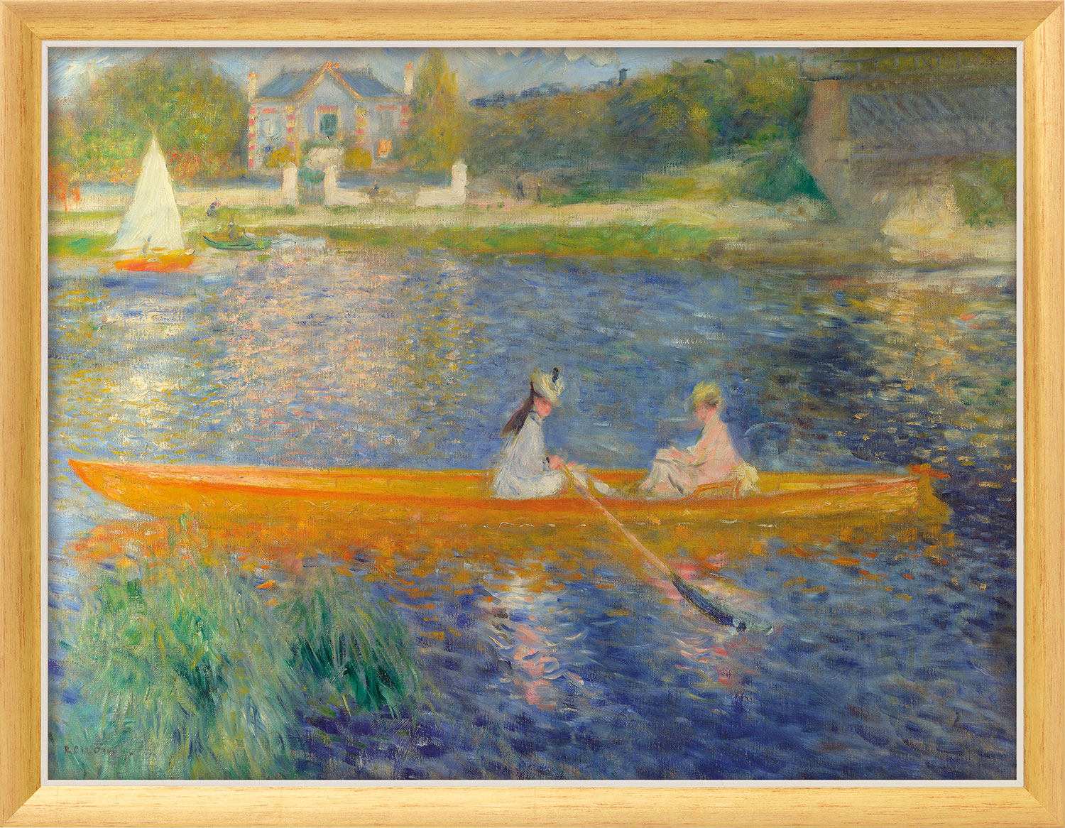Bild "Das Ruderboot (La Yole)" (1875), Version goldfarben-weiß gerahmt von Auguste Renoir