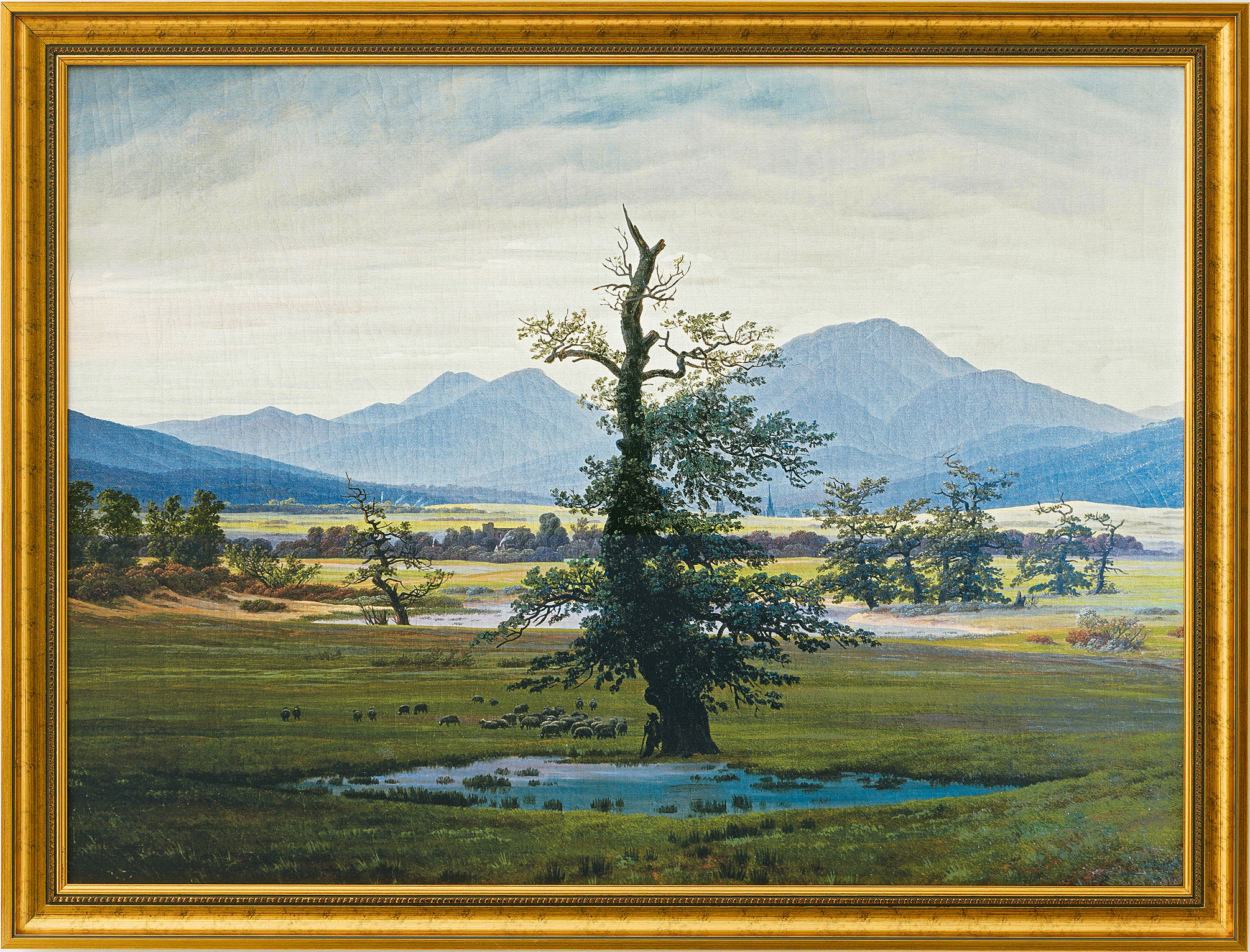 Bild "Der einsame Baum" (1822), gerahmt von Caspar David Friedrich