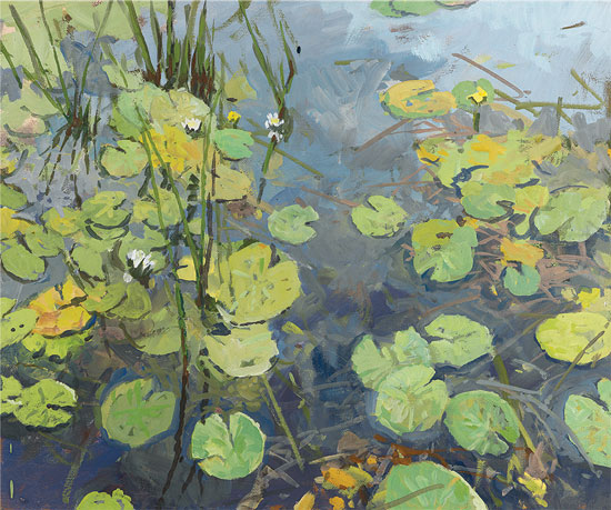 Picture "Water Lilies II, Zehdenick" (2010), on stretcher frame by Frank Suplie