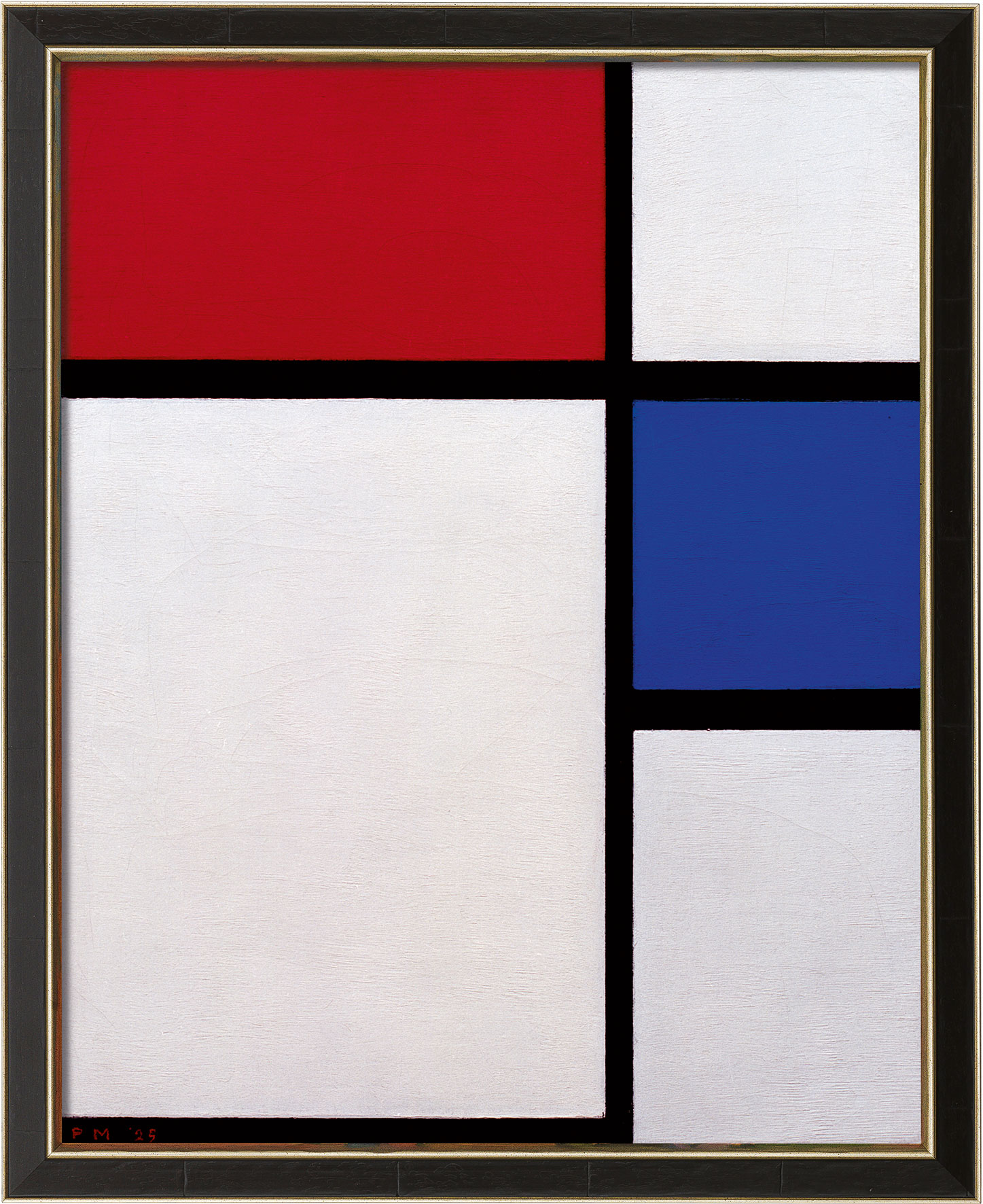 Bild "Komposition No. II, mit Rot und Blau" (1929), gerahmt von Piet Mondrian