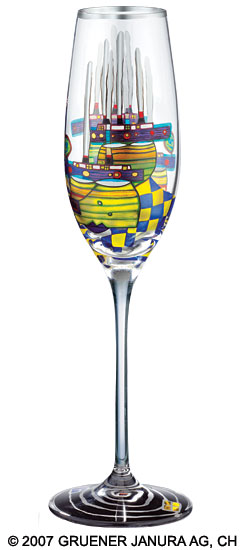 (868A) Sektglas "Pazifikdampfer" von Friedensreich Hundertwasser