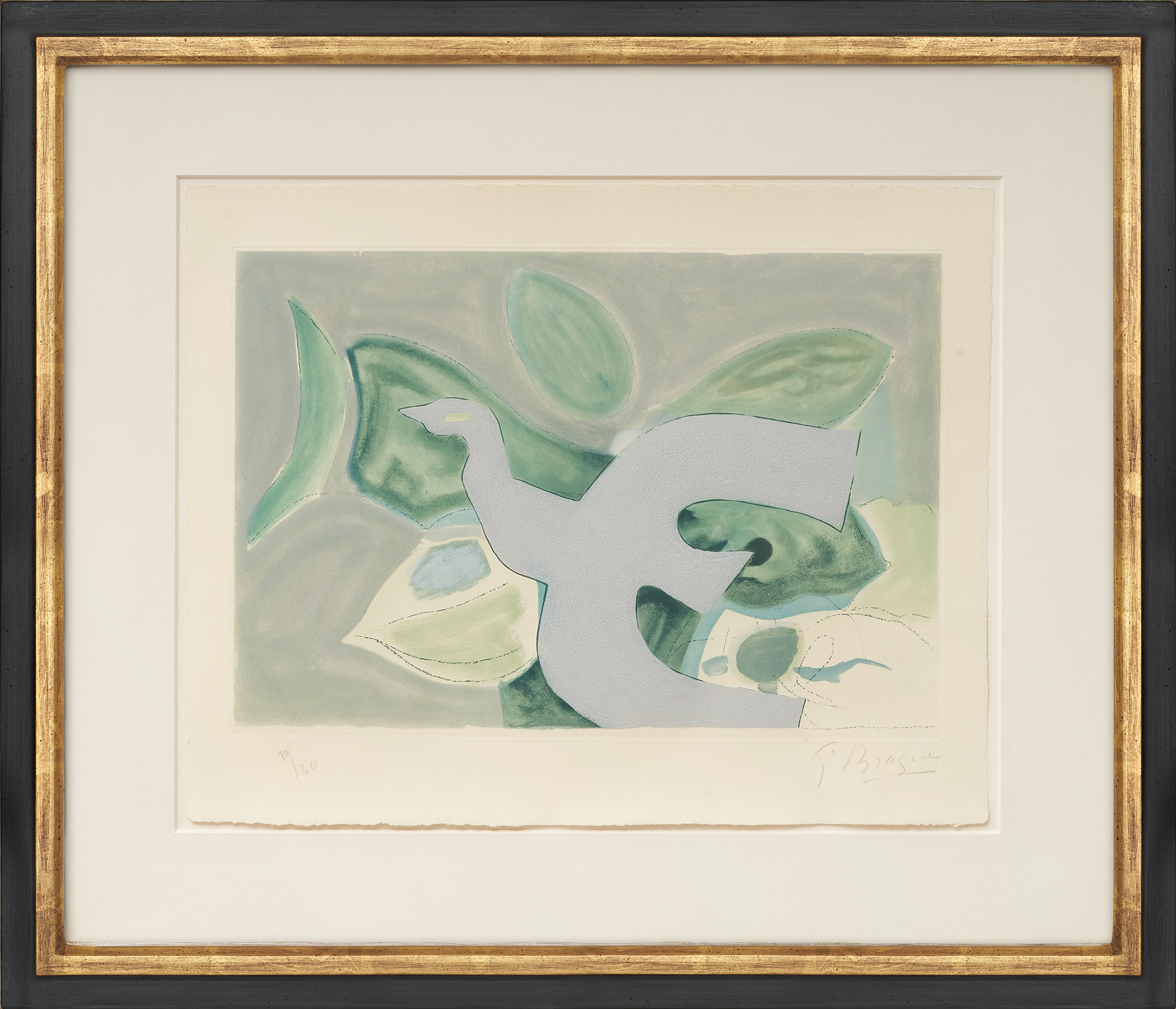 Georges Braque: Bild ‚Oiseau gris sur fond vert‘ (1962)