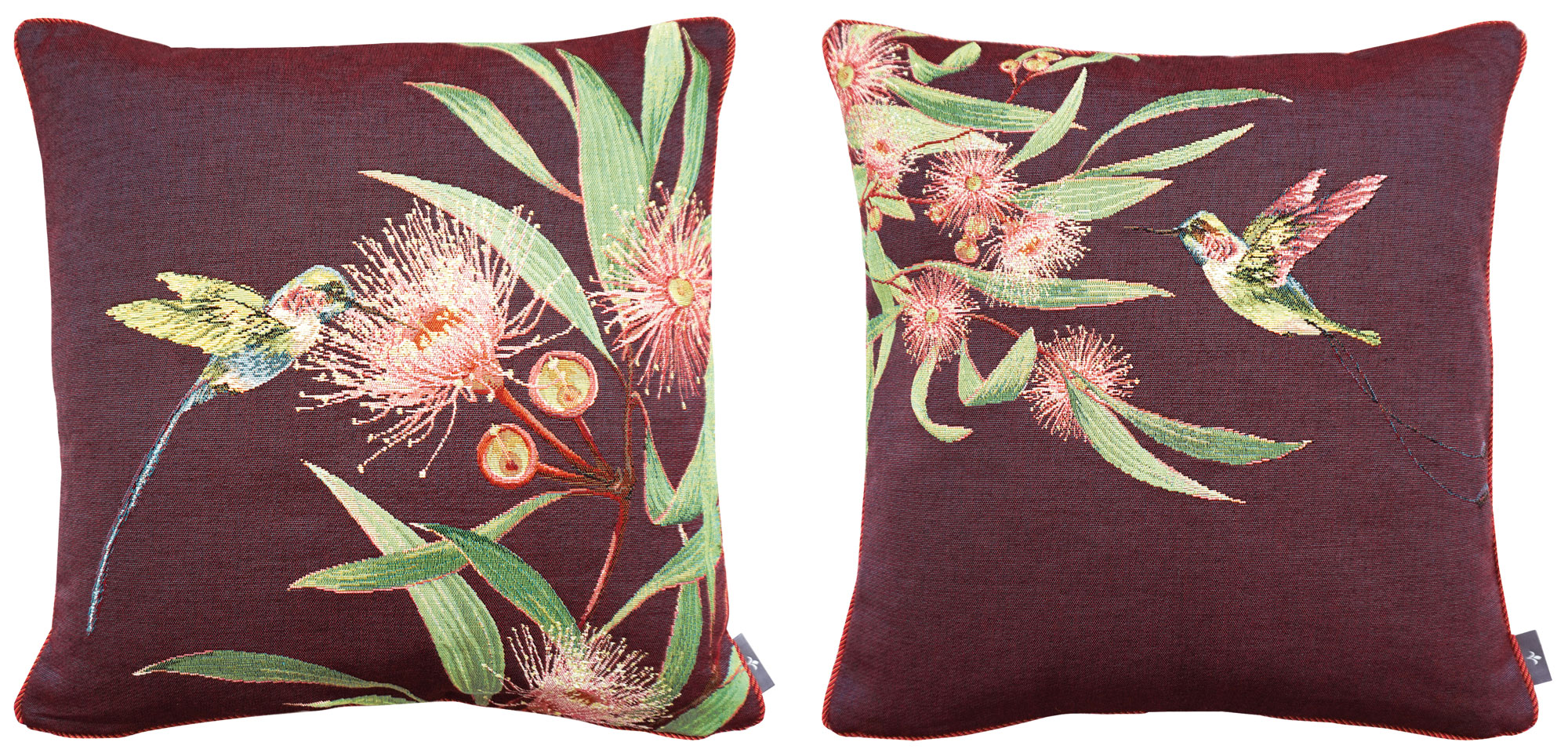 Set of 2 cushion covers "Humming-Bird I & II", plum version