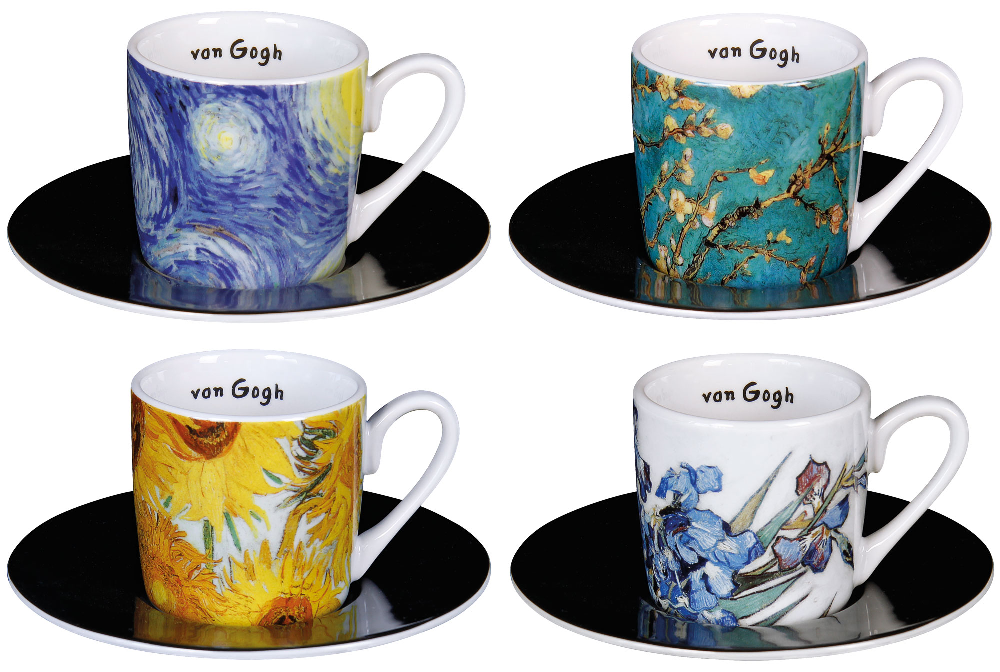 4 Espressotassen mit Künstlermotiven im Set, Porzellan von Vincent van Gogh