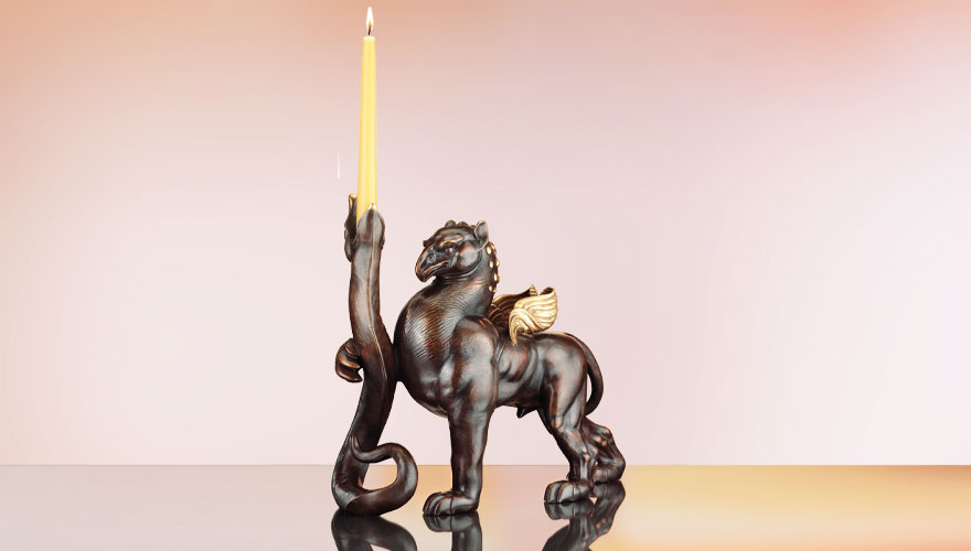 Phantastischer Realismus - eine Skulptur / Leuchter mit dem Titel 'Greif und Schlange' von Ernst Fuchs