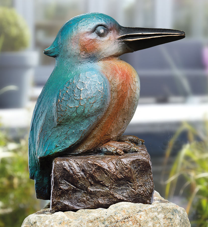 Gartenskulptur "Eisvogel mit Sockel", Bronze