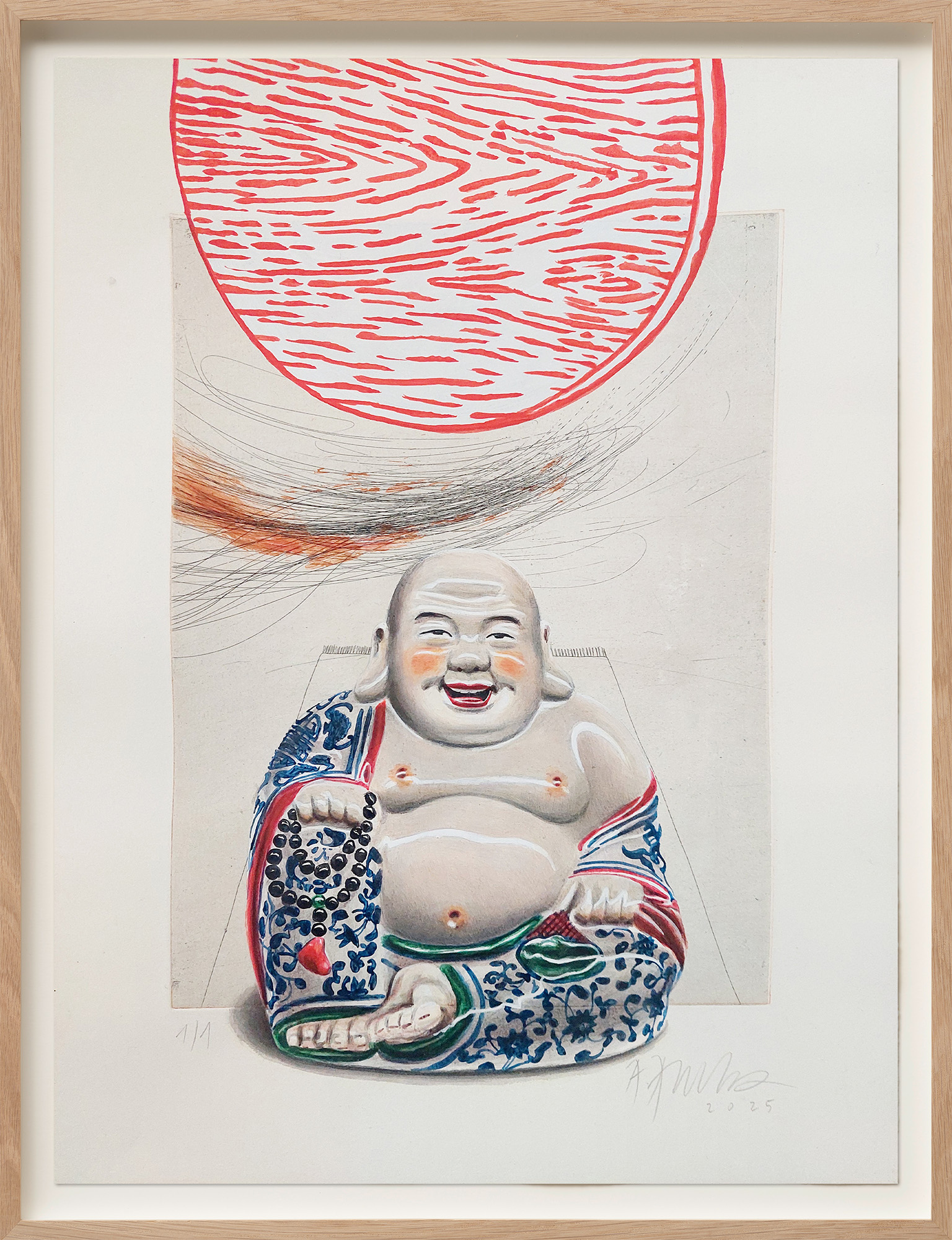 Andreas Amrhein: Bild ‚Red Disc #5‘ (Buddha)“ (2025) (Unikat)
