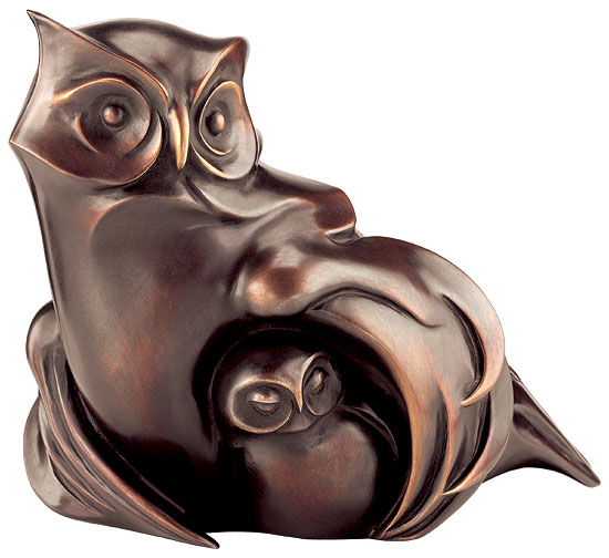 Skulptur "Eule mit Jungvogel", Bronze von Jochen Bauer