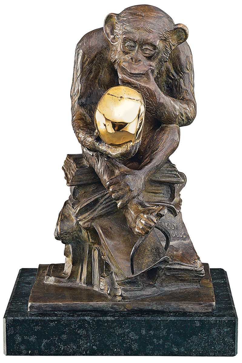 Skulptur "Affe mit Schädel" (1892-93), Version in Bronze by Wolfgang Hugo Rheinhold