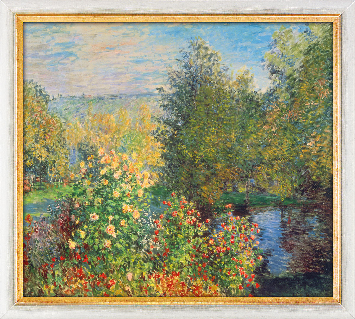 Bild "Stiller Winkel im Garten von Montgeron" (1876), gerahmt von