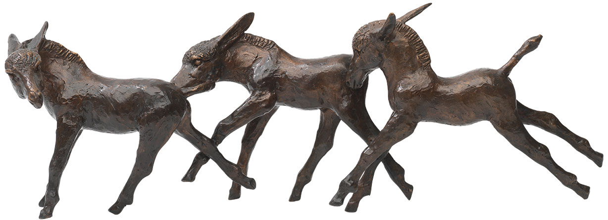 Skulpturengruppe "Drei Eselfohlen", Bronze von Kurt Arentz