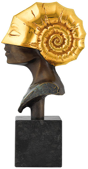 Büste "Kopf der Ammonite", Version in Bronze teilvergoldet von Michael Becker