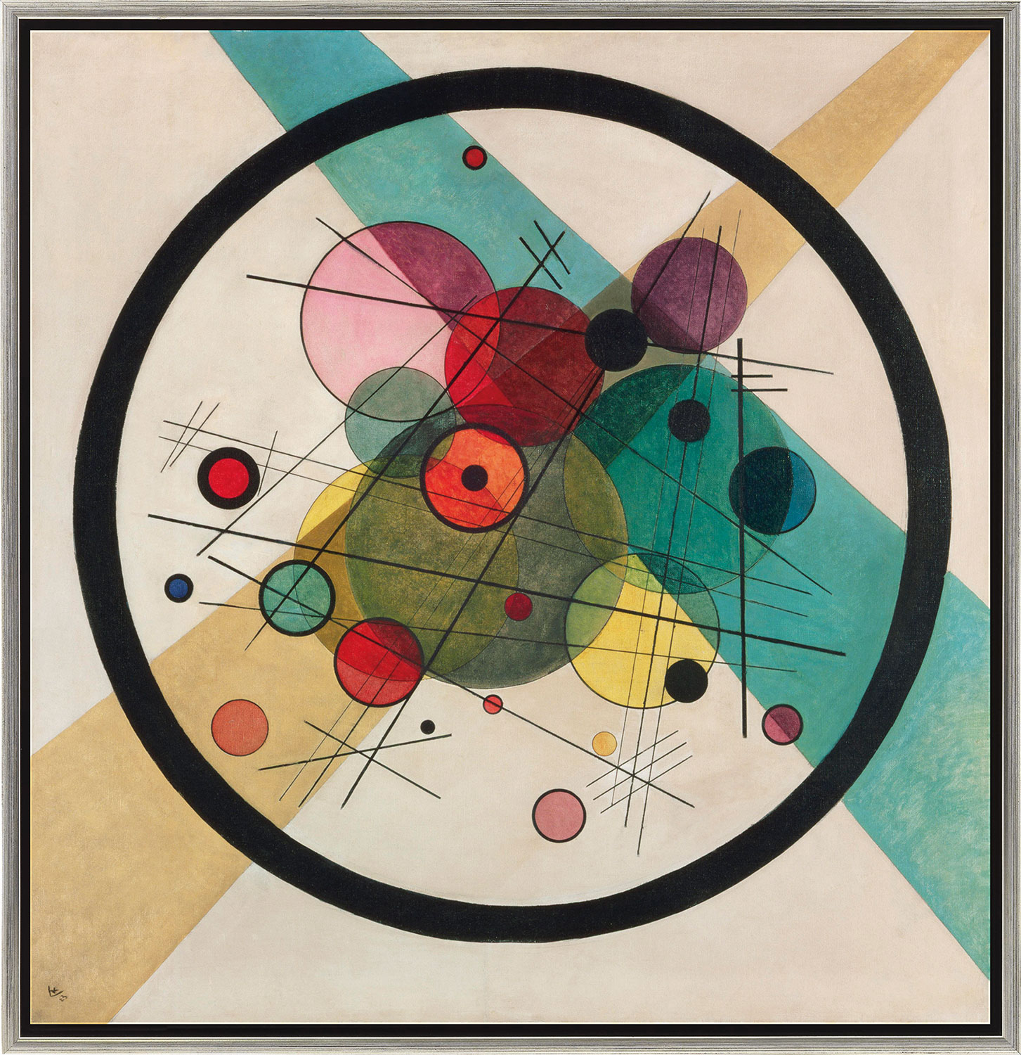 Bild "Kreise in einem Kreis" (1923), gerahmt von Wassily Kandinsky