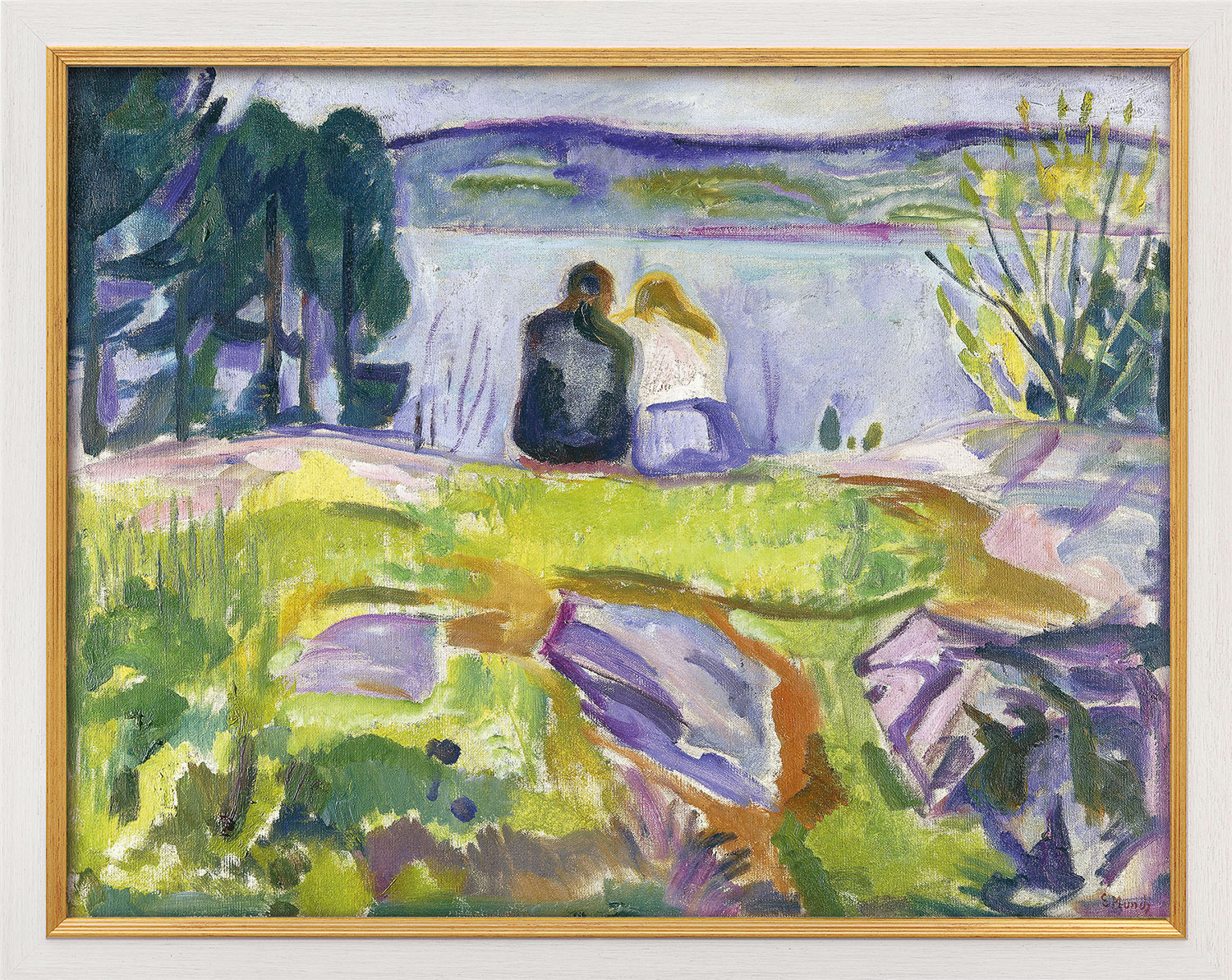 Bild "Frühling (Liebespaar am Ufer)" (1911-13), gerahmt von Edvard Munch