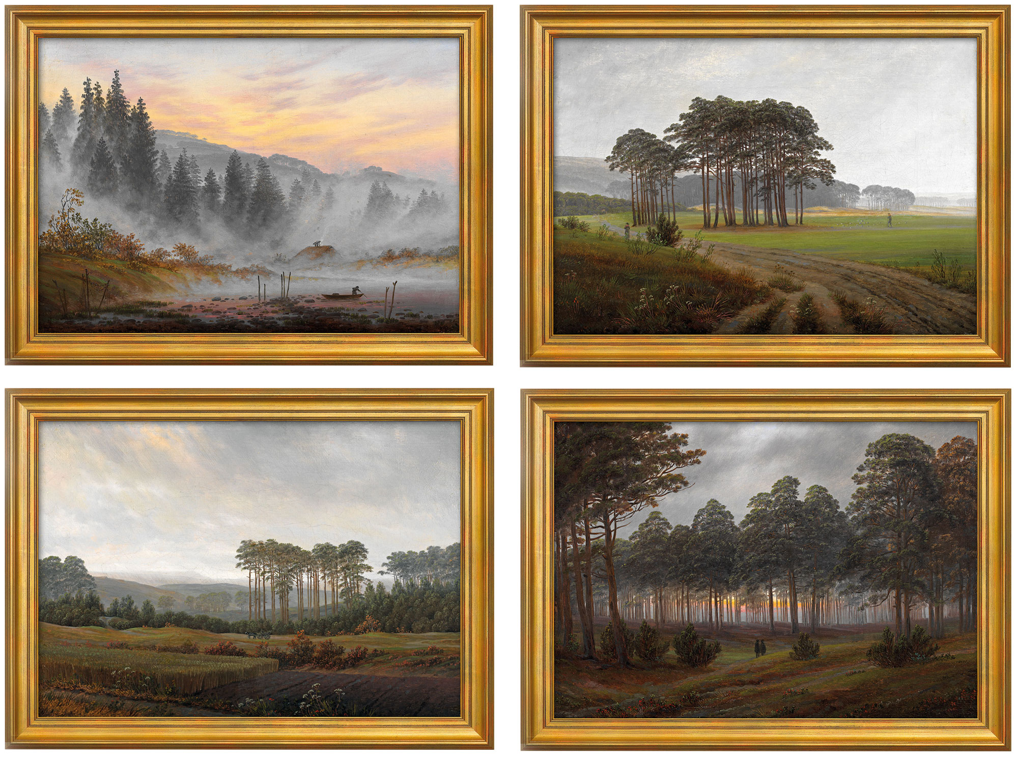 4-teiliges Bilderset "Der Tageszeitenzyklus" (1821/22), gerahmt von Caspar David Friedrich