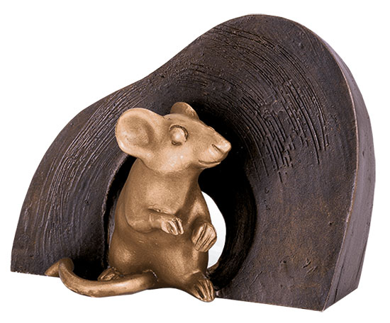 Gartenskulptur "Maus, sitzend", Bronze