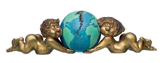 Skulptur "Putten mit Weltkugel", Bronze von Loriot