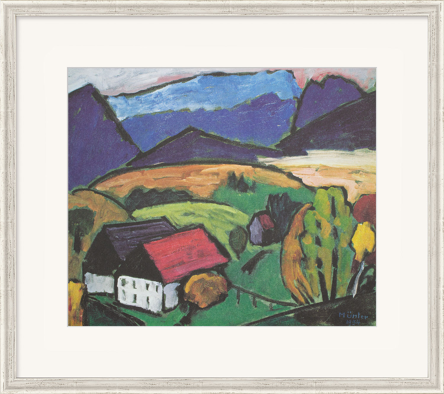 Bild "Blick aufs Gebirge" (1934), gerahmt von Gabriele Münter