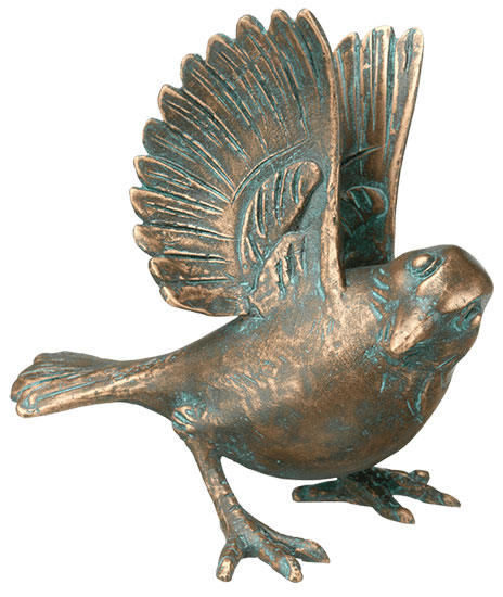 Gartenskulptur "Spatz, landend", Bronze