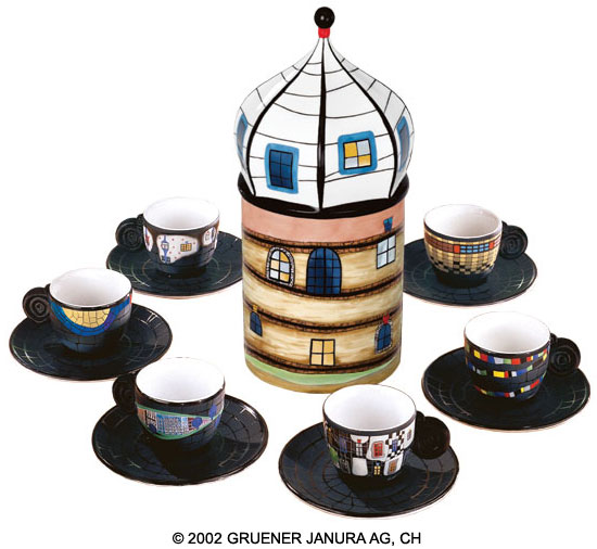 Die Espressotassen-SammlerEdition inkl. Porzellanobjekt "Sedimentturm" von Friedensreich Hundertwasser