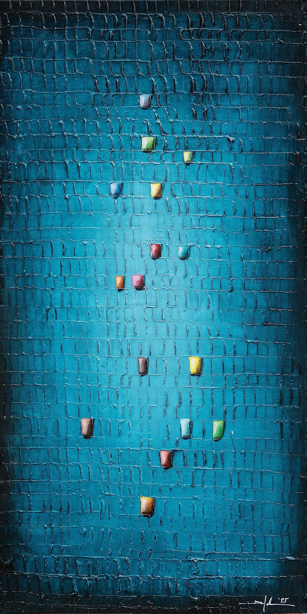 Danny Frede: Bild ‚Analoge Pixel / KJRNQ / blau‘ (2025) (Unikat)