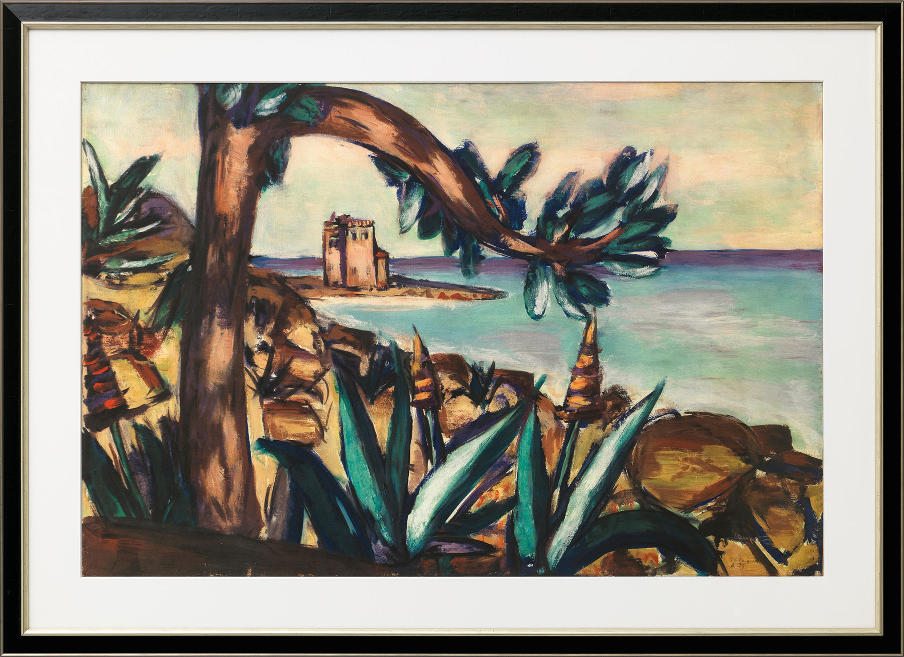 Picture "Seascape with Agaves and Old Castle" (1939), framed by Max Beckmann