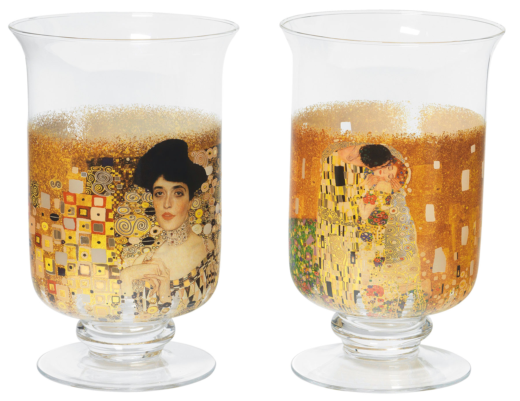 2 Windlichter / Vasen mit Künstlermotiven im Set von Gustav Klimt