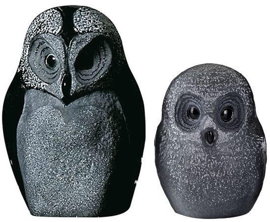 Set of 2 glass objects "Owl Black" by Mats Jonasson