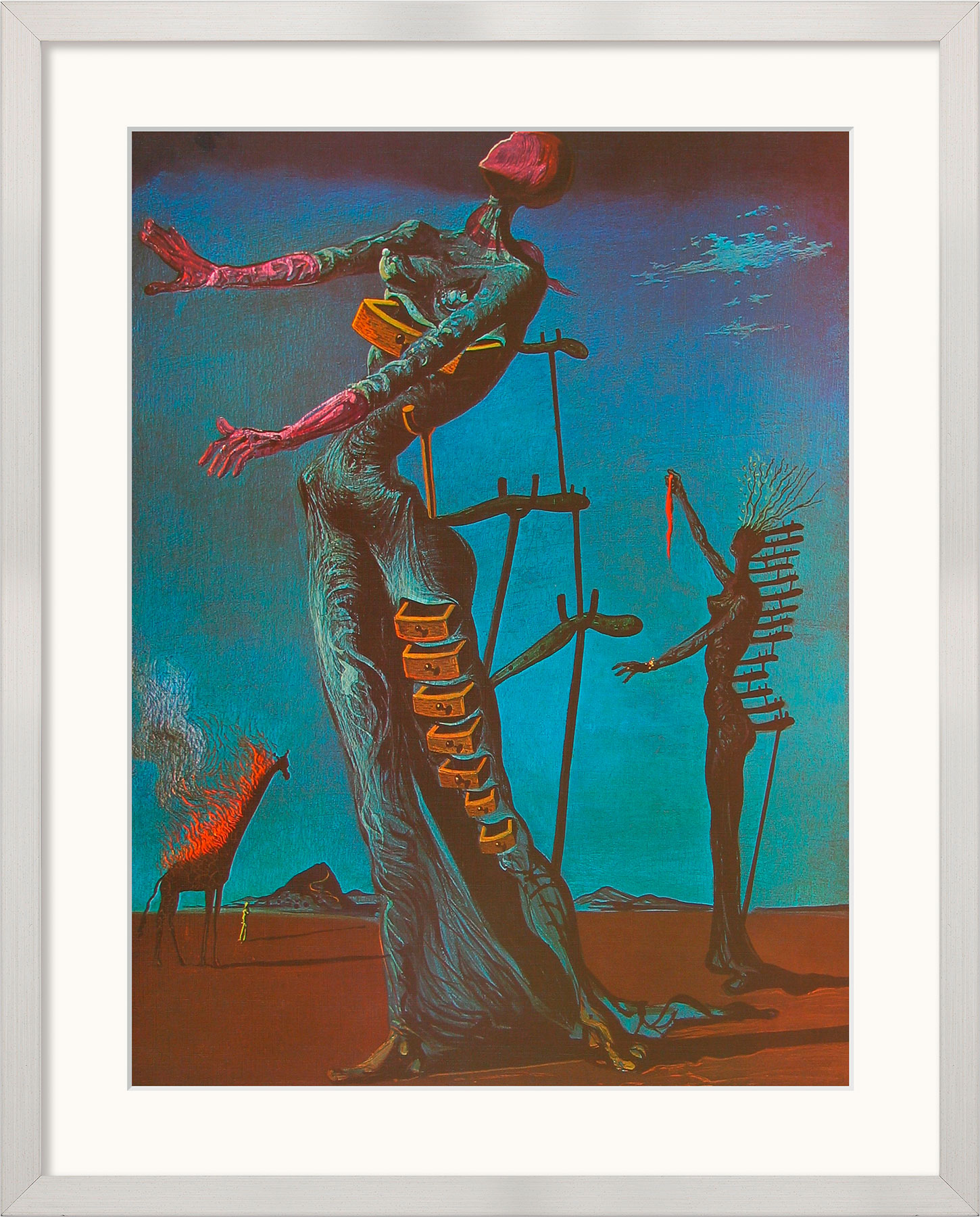 Bild "Die brennende Giraffe" (1935), gerahmt von Salvador Dalí