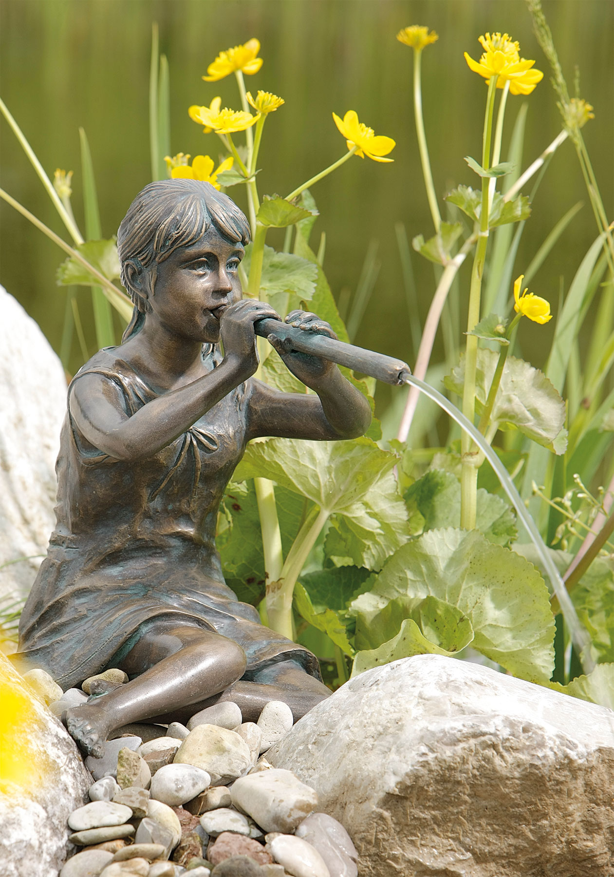 Garden sculpture / gargoyle "Flute Player", bronze