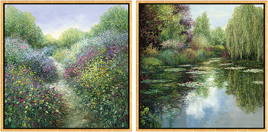Set of 2 pictures "Chemin Fleurie in Provence" + "Pond with pasture" by Jean-Claude Cubaynes