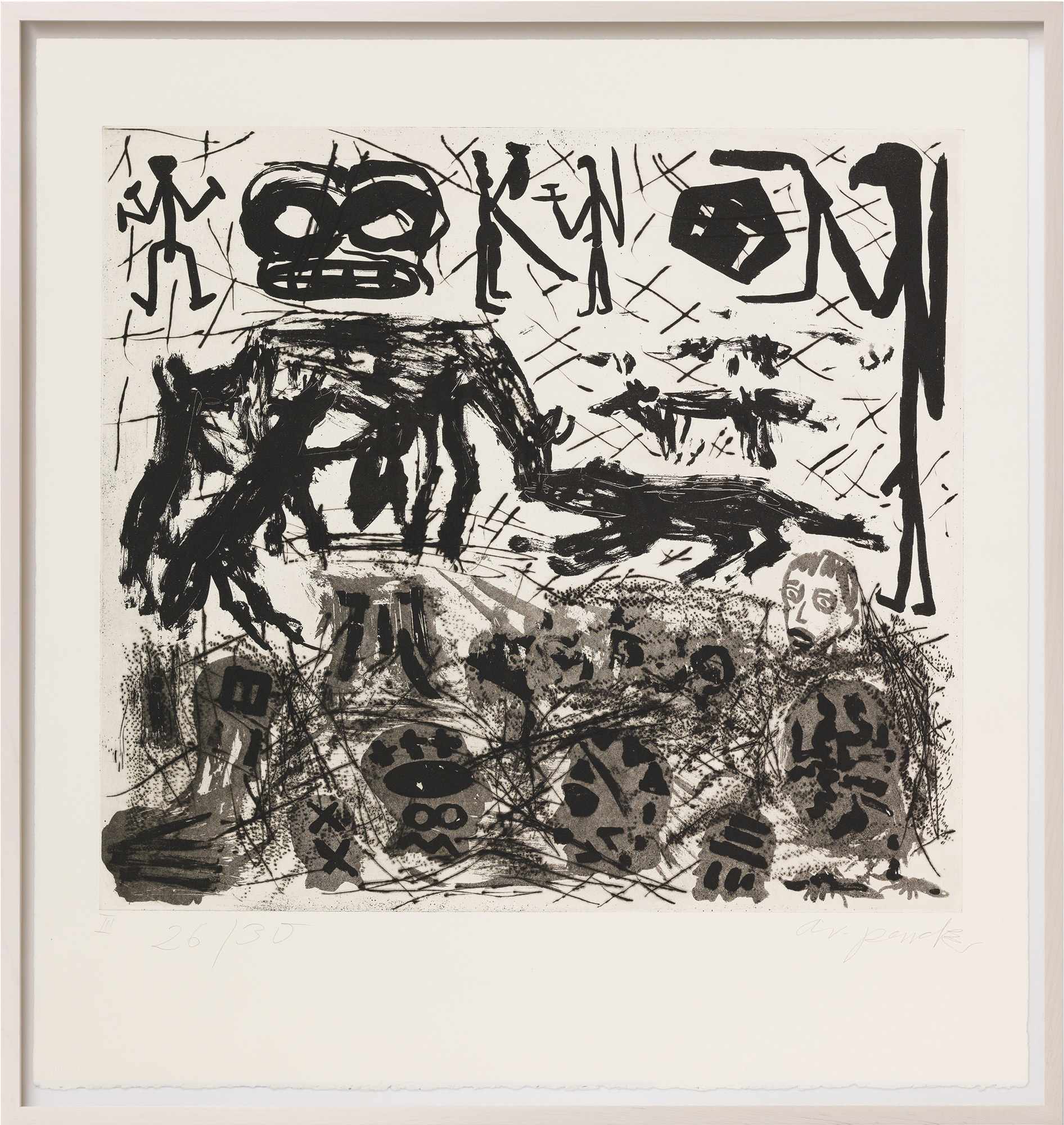 A. R. Penck: Bild ‚Was einem Emigranten durch den Kopf geht – Tafel III‘ (1987) (Unikat)