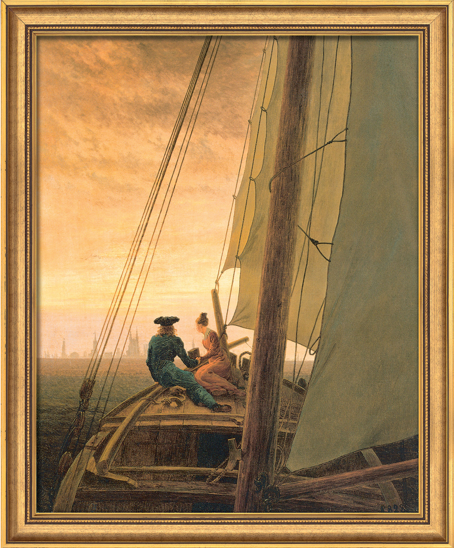 Bild "Auf dem Segler" (1818), gerahmt von Caspar David Friedrich