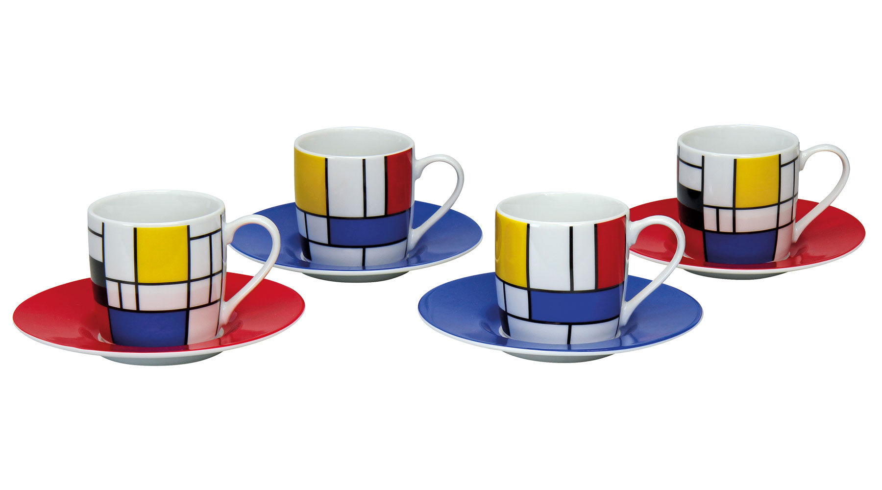 Set of 4 espresso cups with artist motifs, porcelain by Piet Mondrian