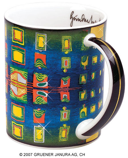 Magic mug "Window's Homesickness", porcelain by Friedensreich Hundertwasser