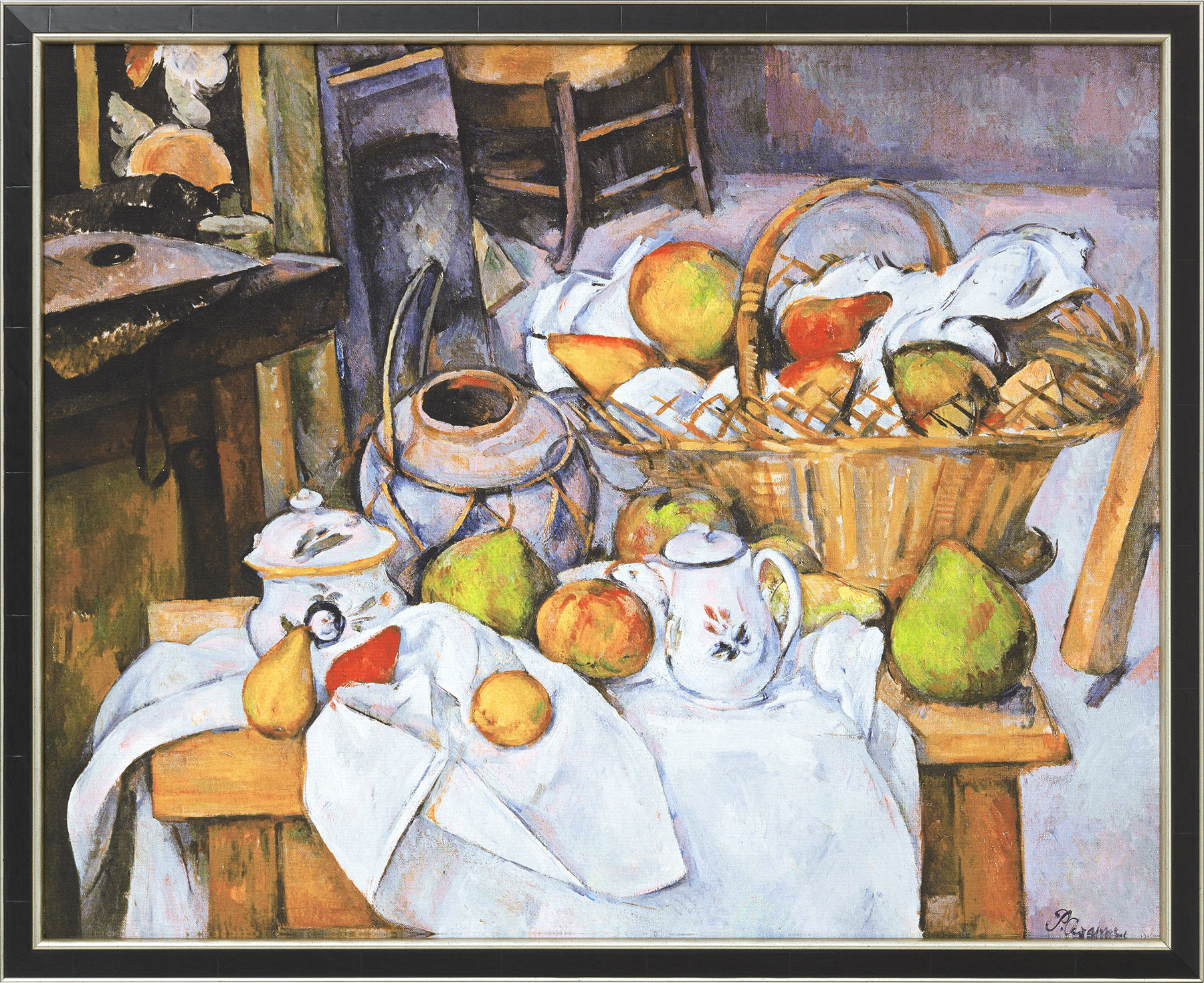 Bild "Stillleben mit Früchtekorb" (1888/90), gerahmt von Paul Cézanne