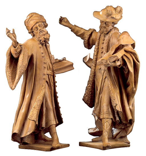 Set of 2 sculptures "Cosmas" and "Damian", cast with wood finish by Mathias Obermayr