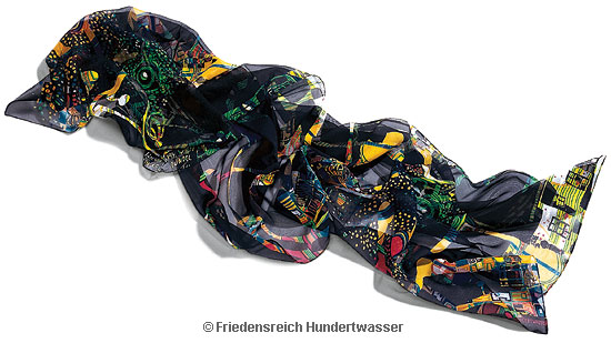Silk scarf "Dark-Colourful" by Friedensreich Hundertwasser