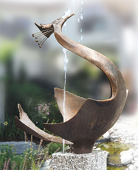 Gartenskulptur / Wasserspeier "Reiher", Bronze von Gustav Nonnenmacher