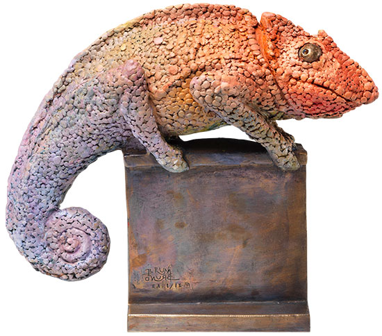 Skulptur "Chamäleon I/IX", Bronze handbemalt