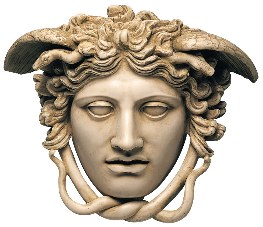 Phidias: Relief ‚Haupt der Medusa‘ (Originalgröße), Kunstmarmor