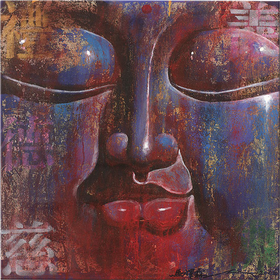 Ma Tse Lin: Bild ‚Kleiner Buddha, blau‘, auf Keilrahmen