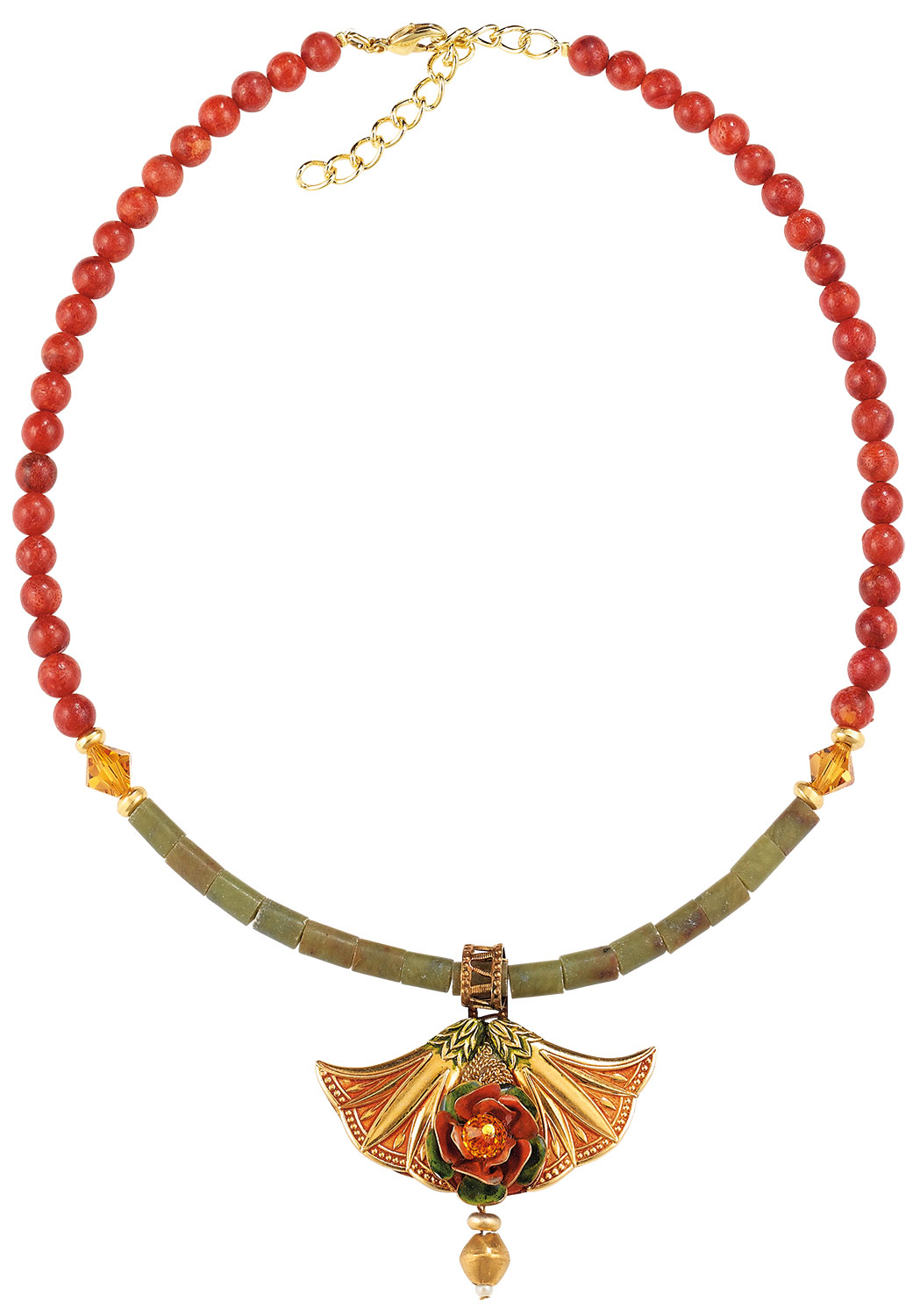Petra Waszak: Collier ‚Der Rosenstrauch‘ mit Serpentin-Korallenkette – nach Monet, Schmuck