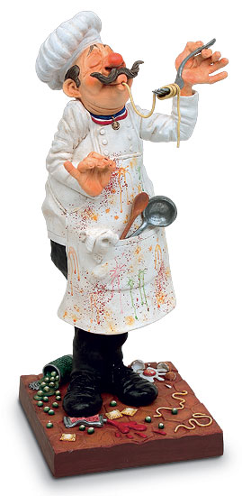 Guillermo Forchino: Karikatur ‚Chef du cuisine – Der Meisterkoch‘, Kunstguss handbemalt, Skulptur